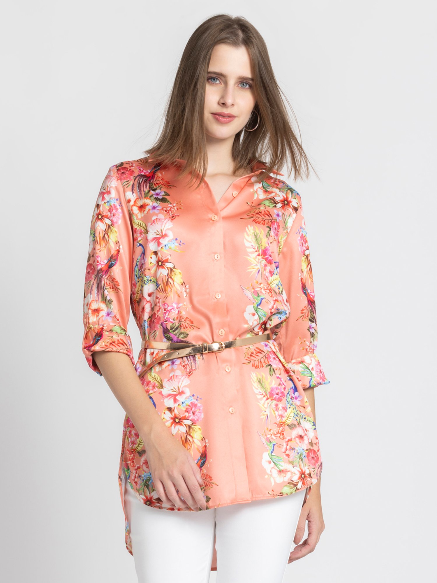 SHAYE Coral Floral Print Top