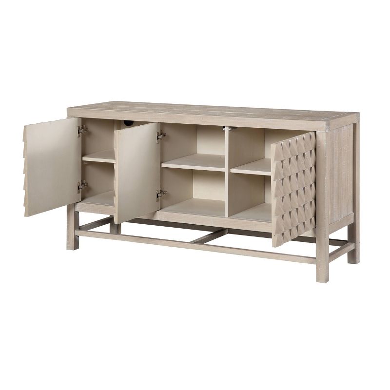 66" Barrister Distressed 3 Door Media Credenza for TV Gray - Treasure Trove Accents