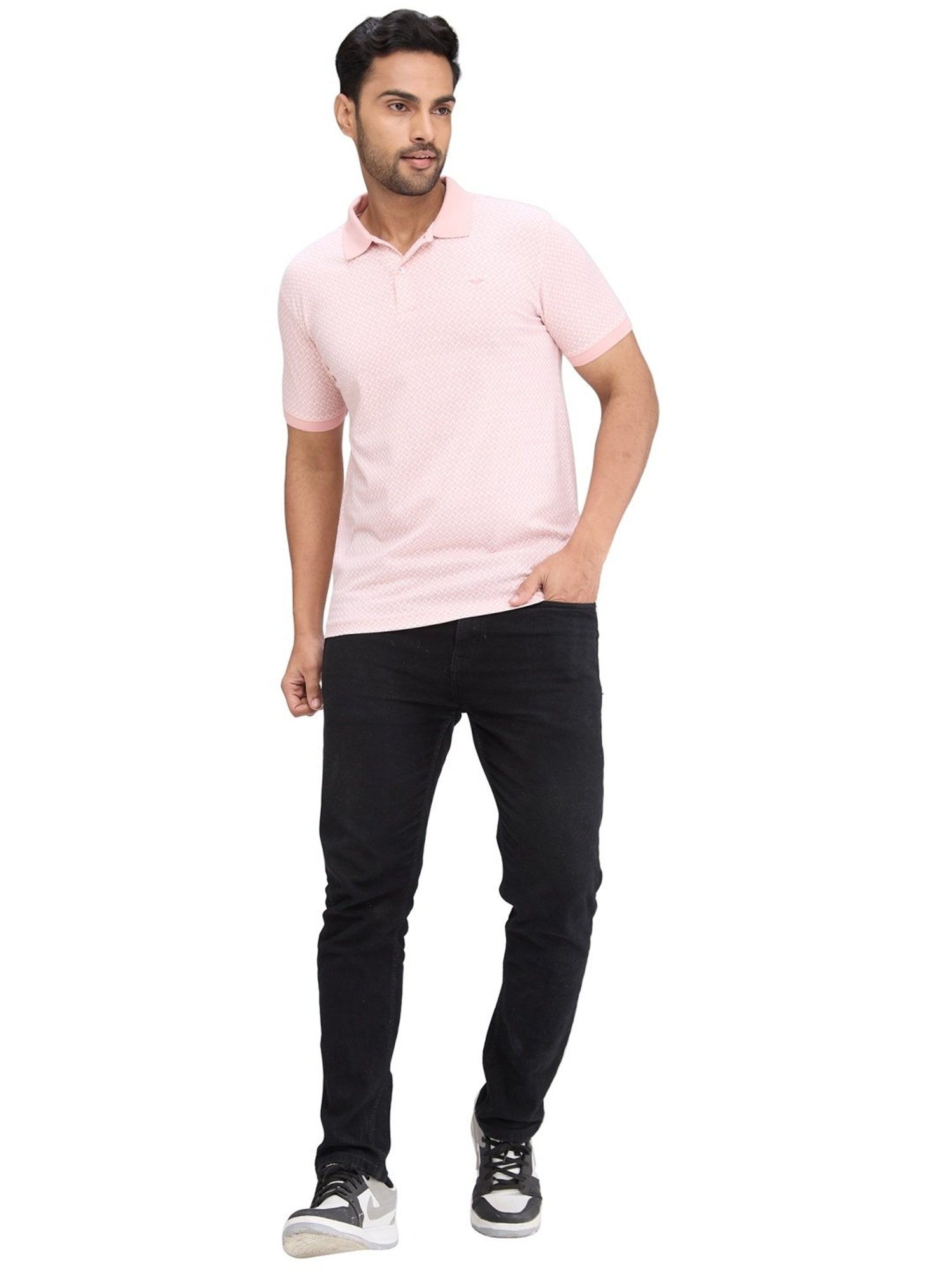 Park Avenue Pink Slim Fit Printed Polo T-Shirt