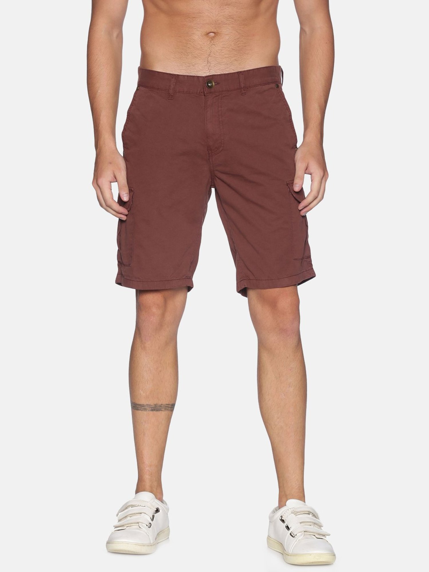 IVOC Maroon Regular Fit Cargo Cotton Shorts