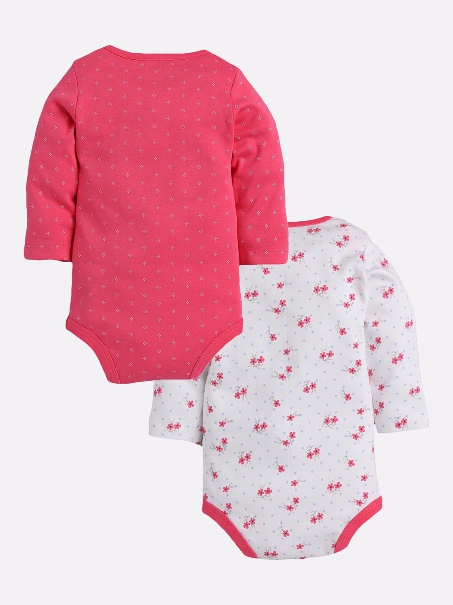 Baby Go Kids Fuchsia & White Printed Onesie (Pack Of 2)