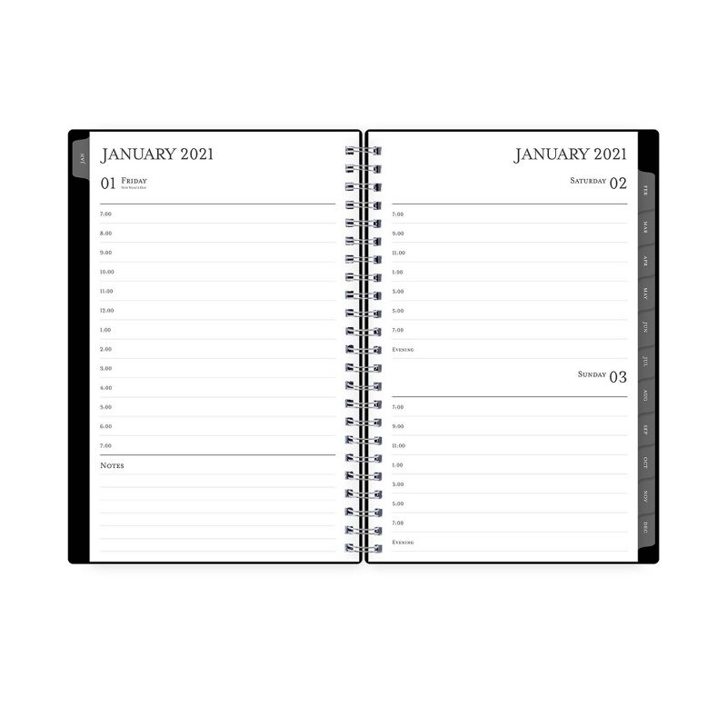 2021 Planner 5" x 8" Plastic Cover Daily/Monthly Wirebound Black - Blue Sky