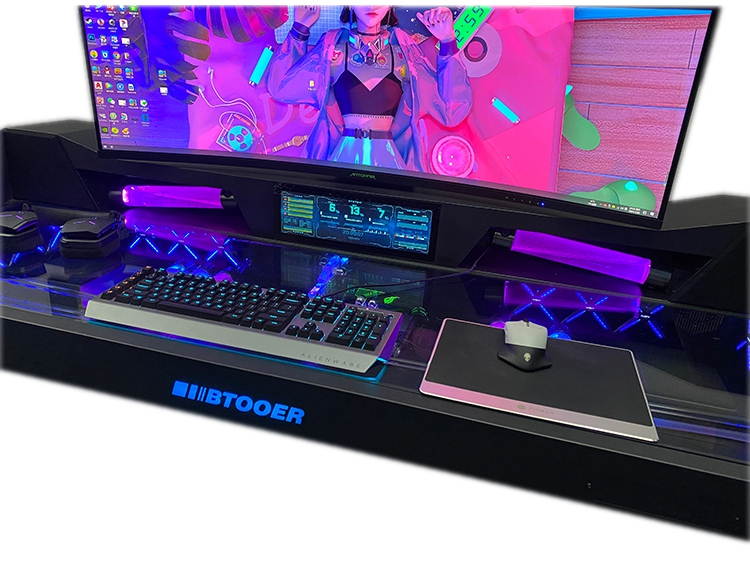 ALAMENGDA  Full Tower Computer Case All-in-one Desk Case Desk / DIY Cool Transparent Built-in MOD / Large Computer Case Table/With Small Secondary Screen