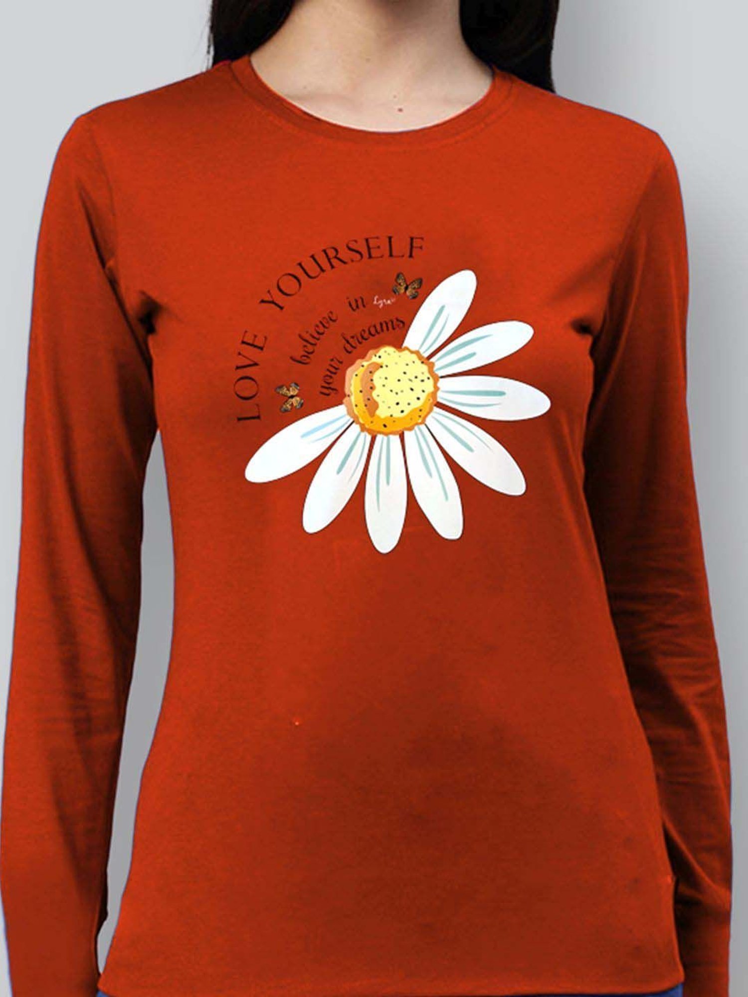 Lyra Rust Cotton Printed T-Shirt