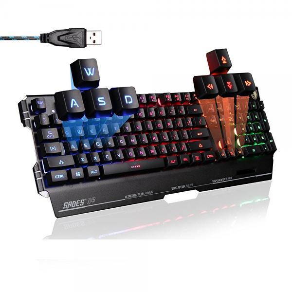 SADES Anivia K8 Gaming Keyboards Blademail Wired USB Keyboards for Pc/Mac gamers, 19 non-conflict keys, 7 colors Backlit, Metal Material