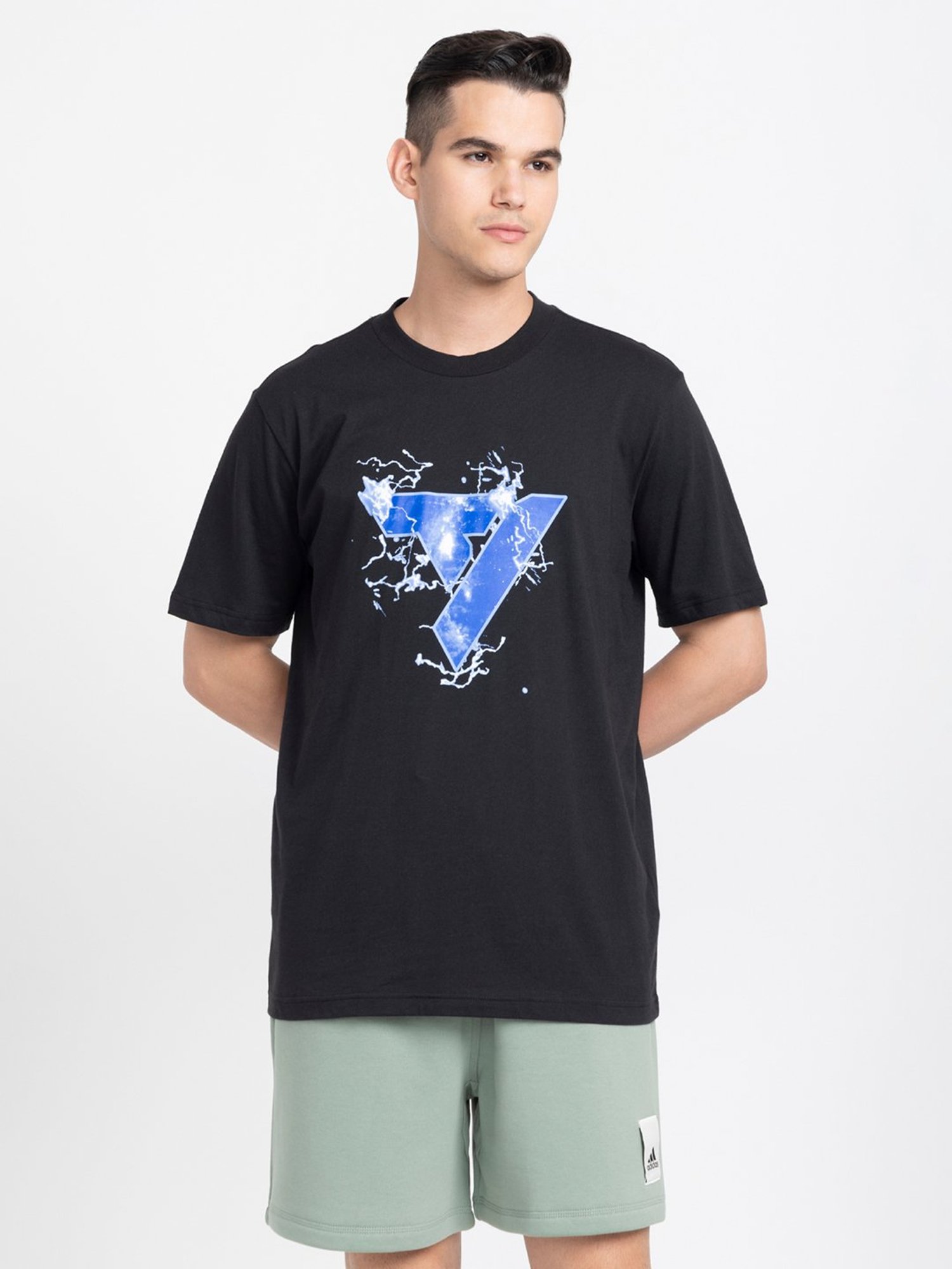 adidas Black Regular Fit TRAE Graphic Cotton Crew T-Shirt