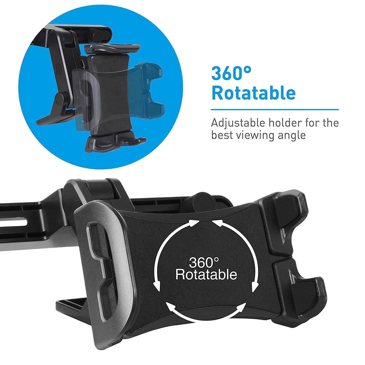 Macally Adjustable Car Seat Headrest Mount and Holder for Apple iPad Air / Mini, Samsung Galaxy Tab, Kindle Fire, Nintendo Switch, and 7" to 10" Tablets (HRMOUNT)