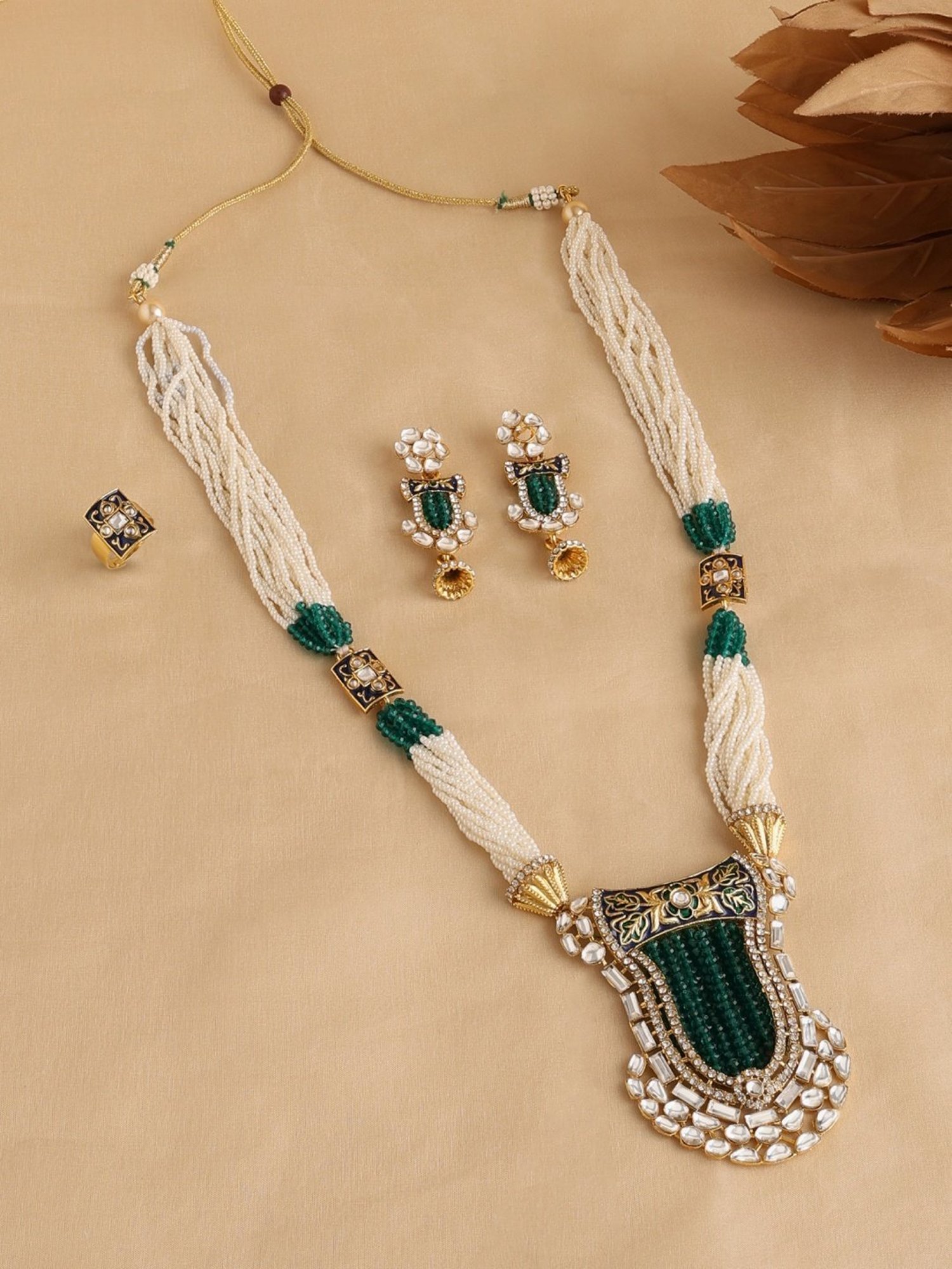 Sri Jagdamba Pearls White Alloy Classic Necklace & Earring Set