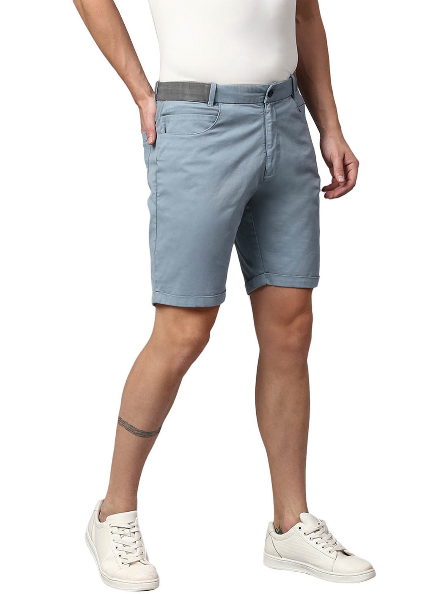 Slowave Light Blue Regular Fit Shorts