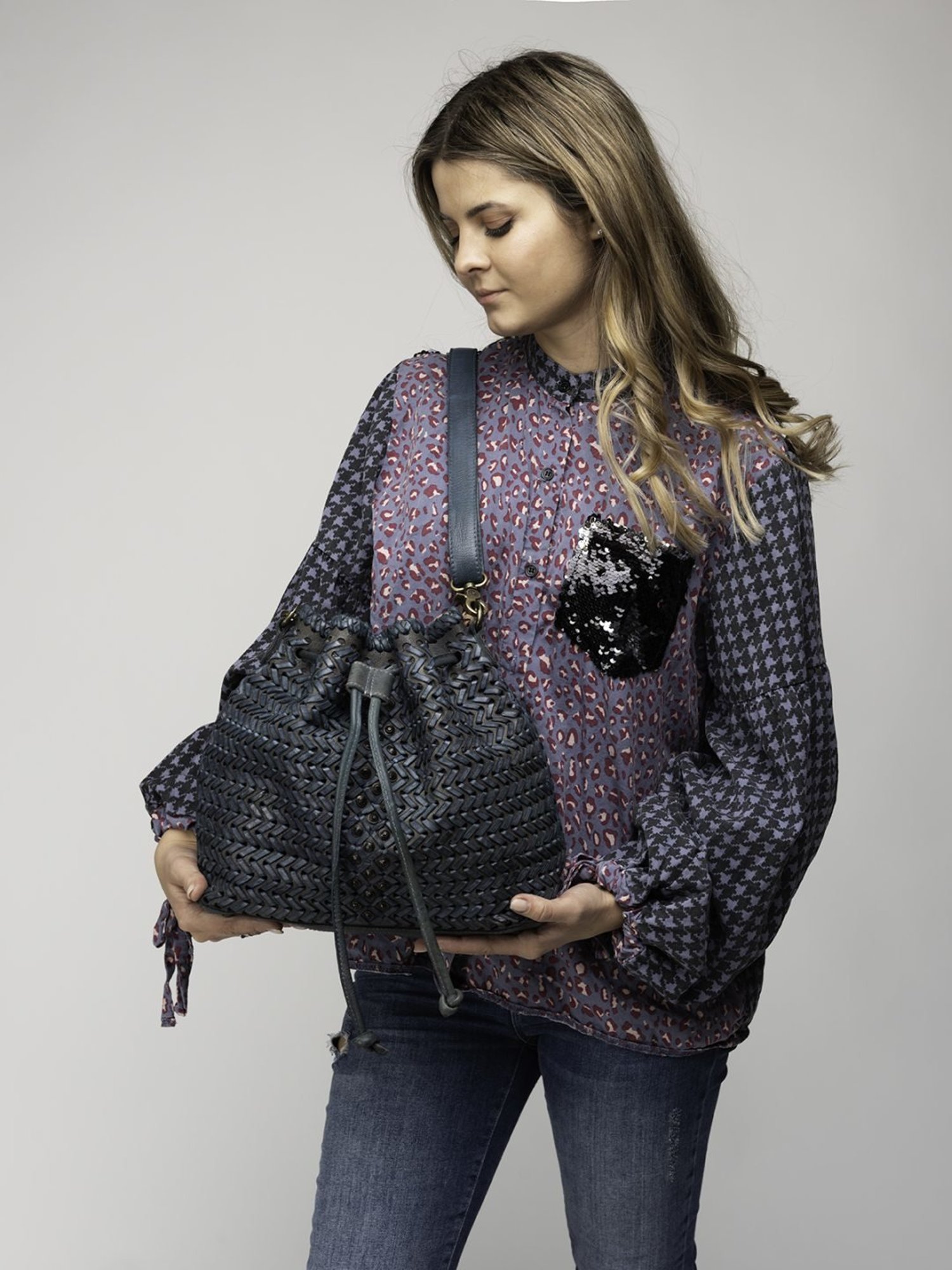 Art N Vintage Joelle Blue Leather Textured Small Sling Handbag