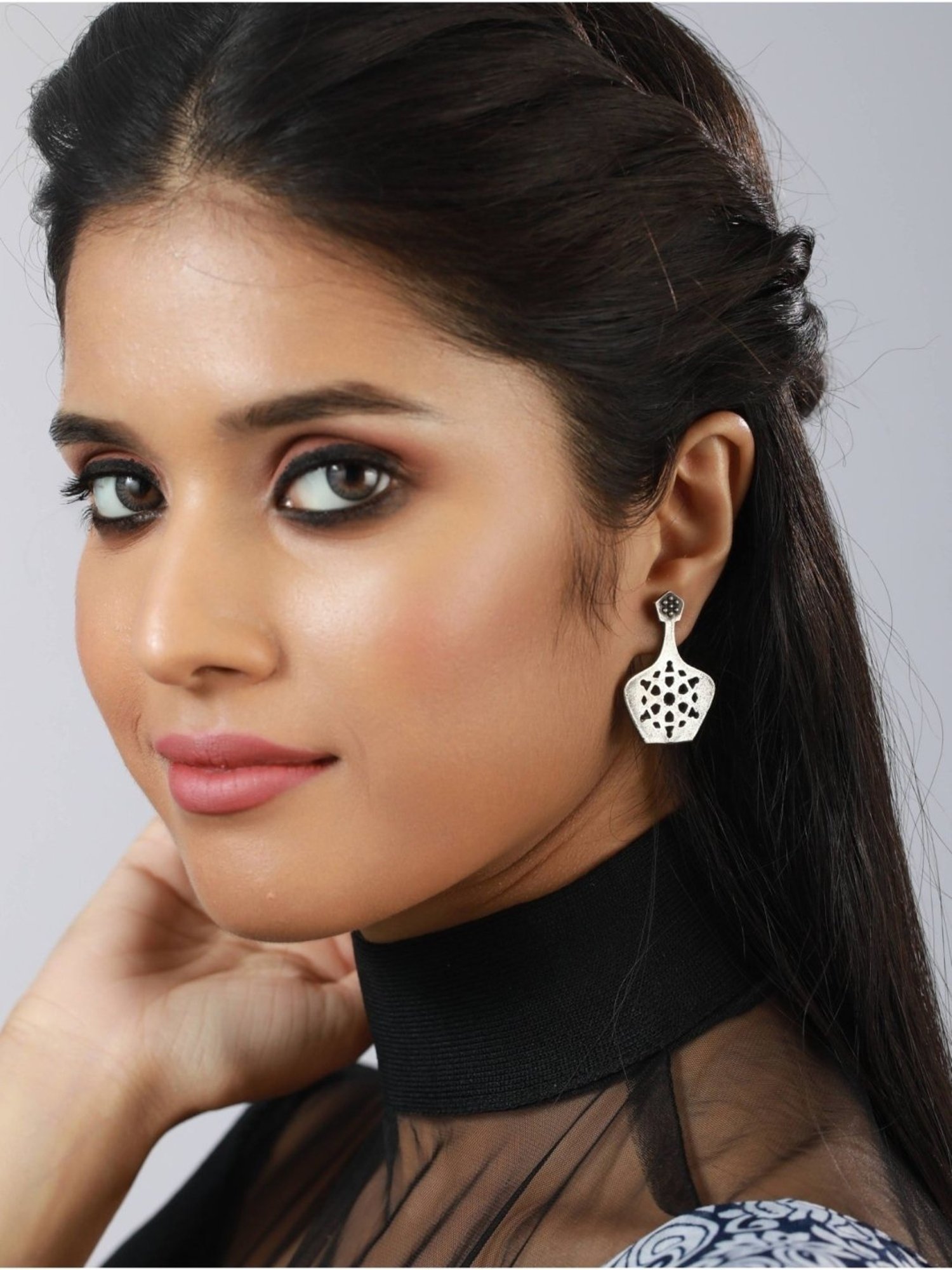 Aatmana Silver Look-Alike Dome Shaped Stud Earrings for Women