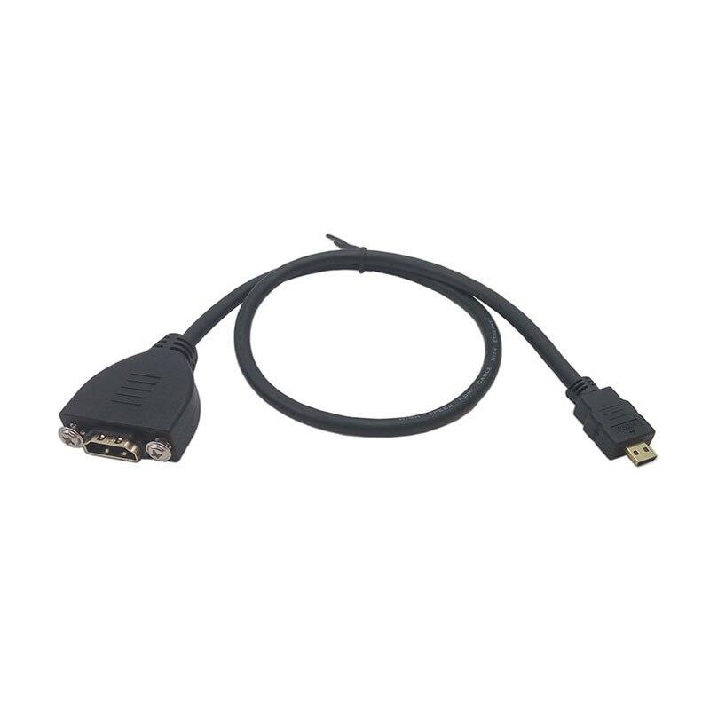 Gold Plated High Speed Micro HDMI Male to HDMI Female Extension Cable With Screw Panel Mount 100cm