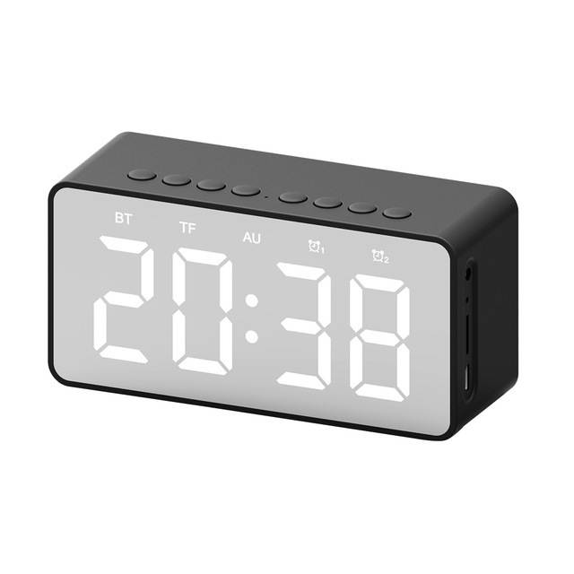 Wireless bluetooth speaker, bluetooth 5.0 speaker with mirrored LED alarm clock and built-in microphone voice, for Android and IOS smart phones,Black