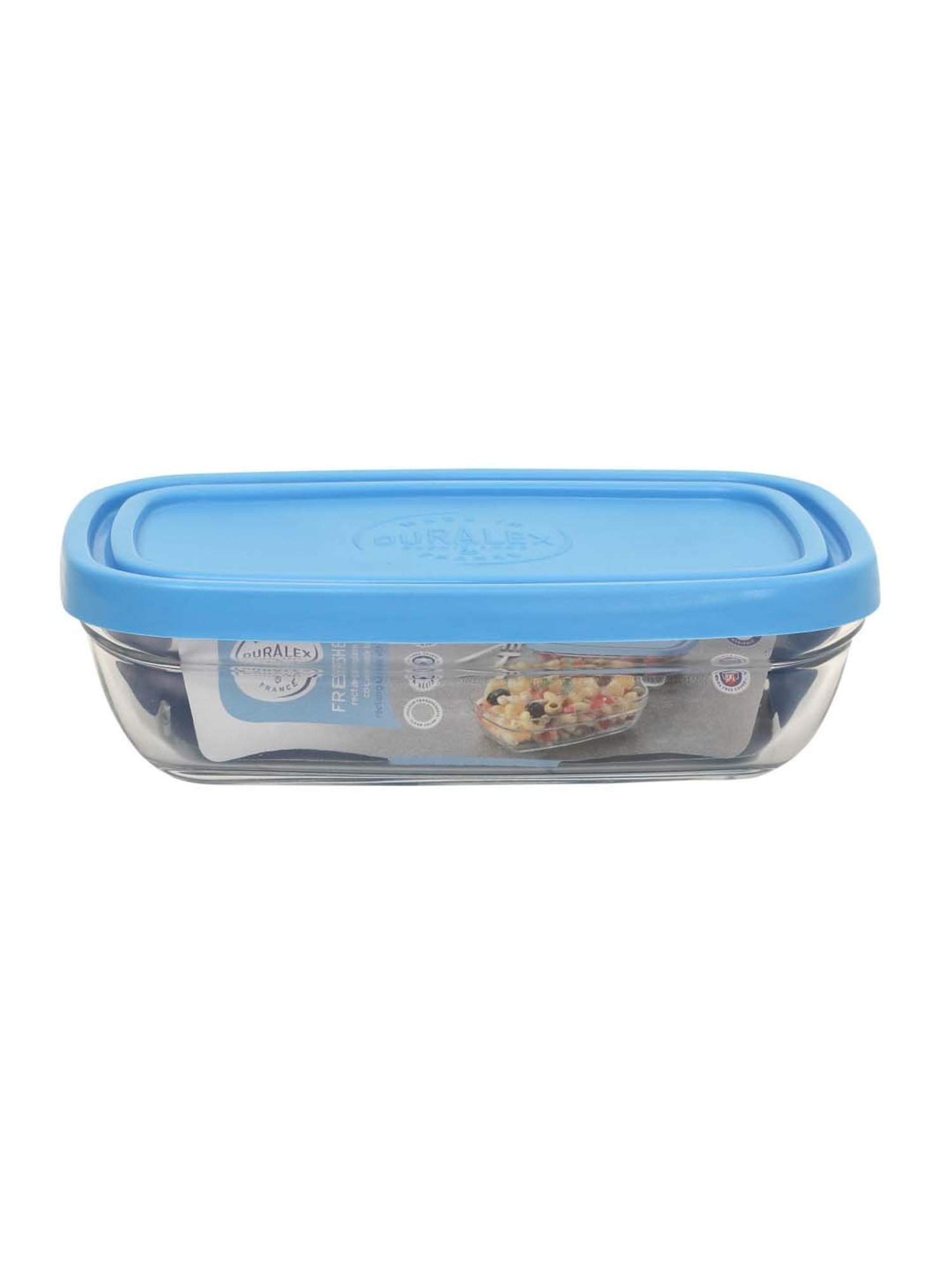 Duralex 'Freshbox' Transparent & Blue Glass 15 cm Container With Lid (0.37 L) - Set of 2