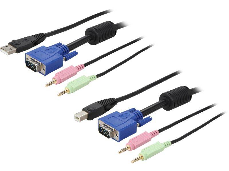 ATHENA  CLH-KVM10UVGAAM  10 Feet 4-in-1 USB VGA KVM Switch Cable, with VGA video, USB, 3.5 mm audio and 3.5 mm microphone combined together, transmits 4  kinds of signals all in one single cable.