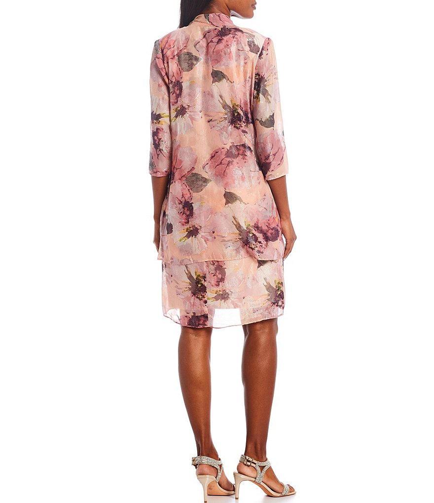 R & M Richards Floral Printed Chiffon 2-Piece Jacket Dress
