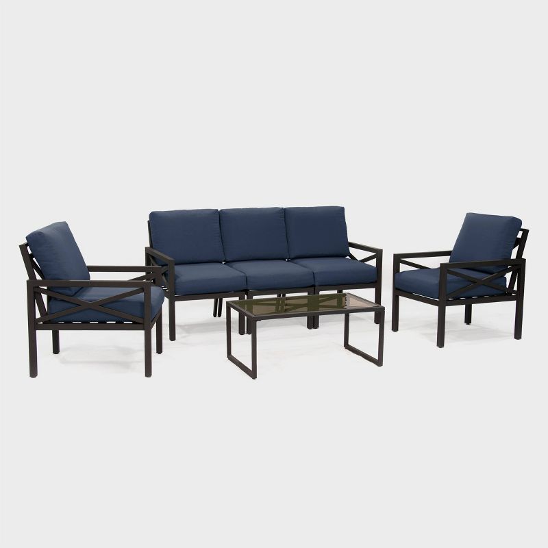 Blakely 6pc Outdoor Seating Set with Sunbrella - Navy - Leisure Made