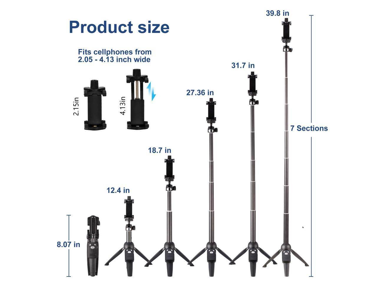 Selfie Stick Tripod,40 Inch Extendable Selfie Stick Tripod with Wireless Remote Control,Compatible with iPhone 6 7 8 X Plus, Samsung Galaxy S9 Note8