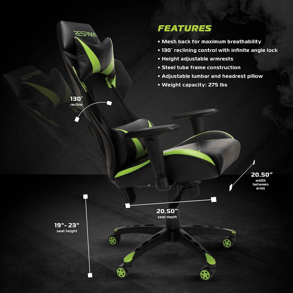 RESPAWN 205 Racing Style Gaming Chair, in Green (RSP-205-GRN)