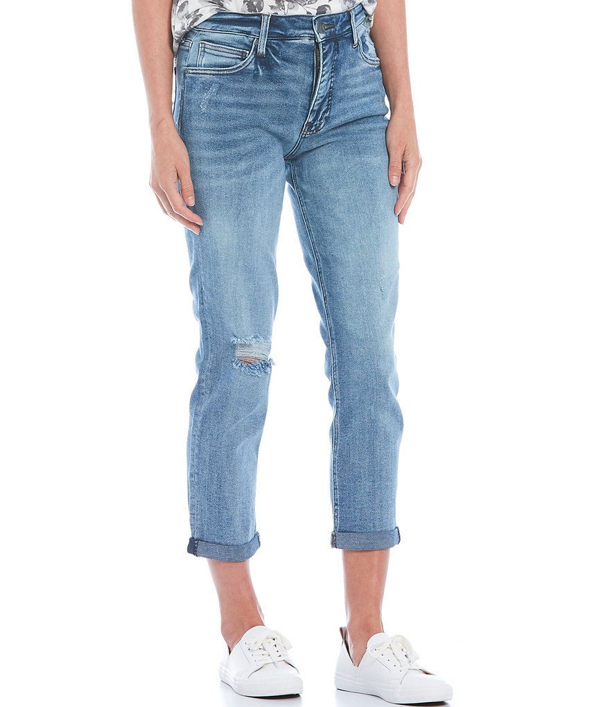 KUT from the Kloth Rachael High Rise Fab Ab Fit Technique Destructed Detail Double Roll Hem Jeans