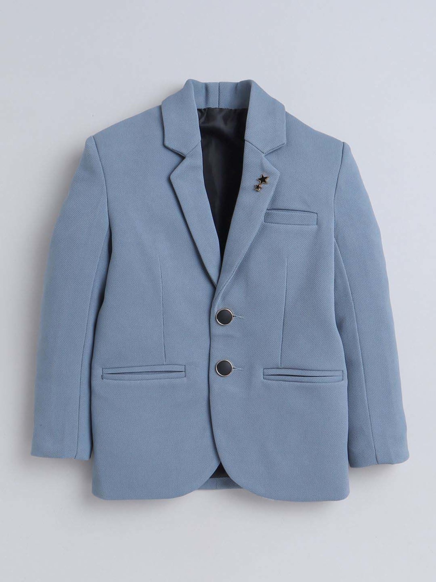 Fourfolds Boys Skyblue Solid Full Sleeves Blazer