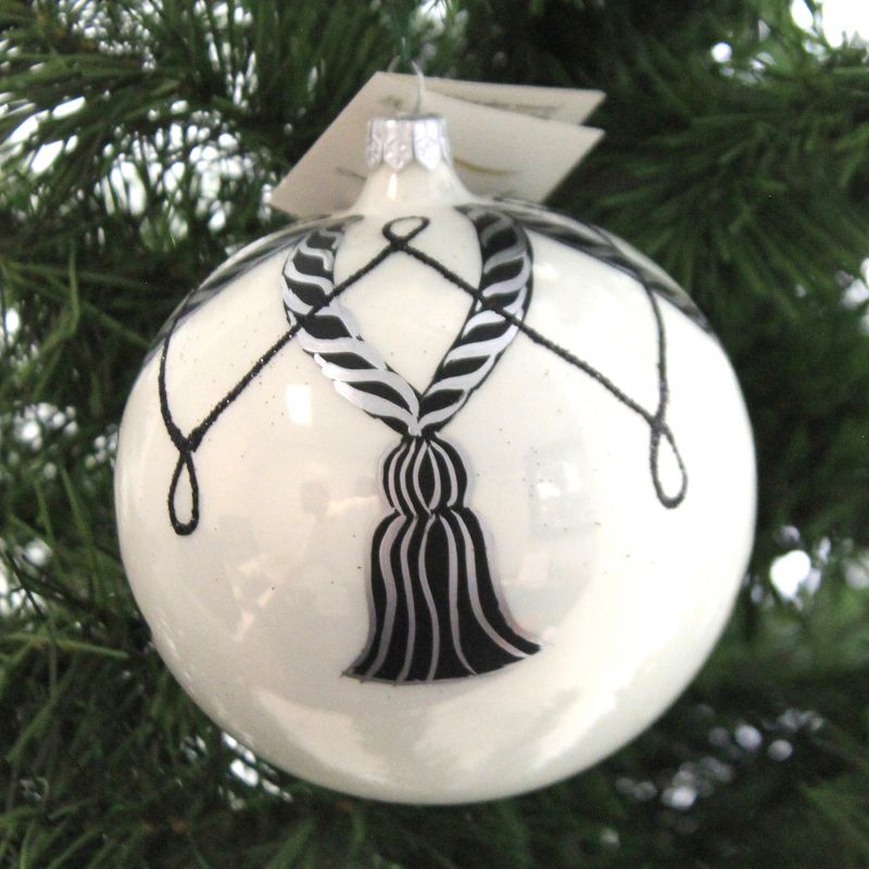 Laved Italian Ornaments White Ball Black Silver Tassels Christmas  -  Tree Ornaments