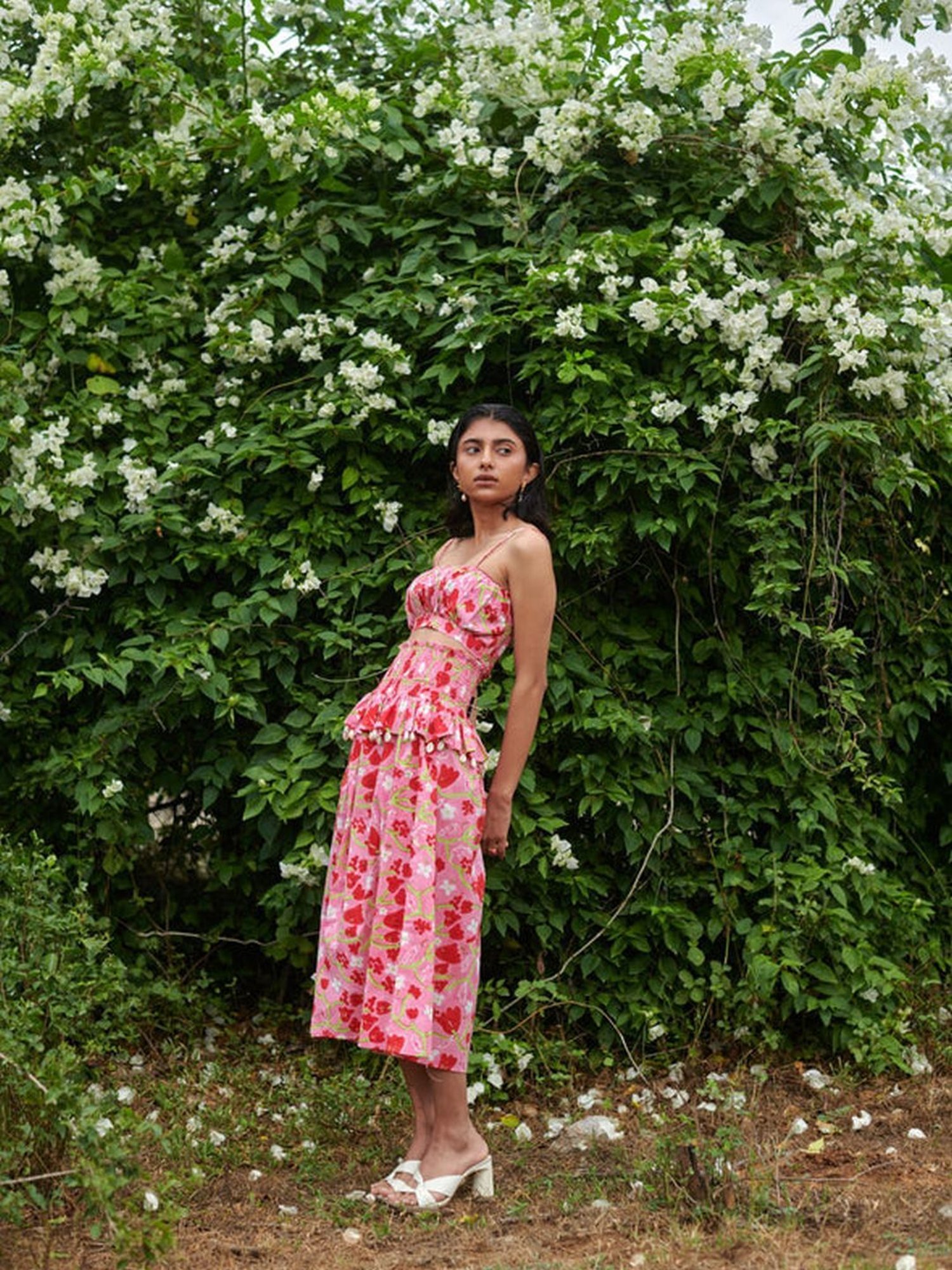 Khajoor Studio Pink Sundaze Le Blush Fleur Sundowner Crop Top & Skirt Co-ord Set