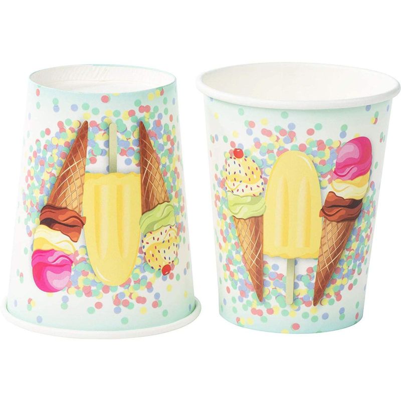 Juvale 144 Pieces Ice Cream Party Supplies, Paper Plates, Napkins, Cups and Plastic Cutlery (Serves 24)