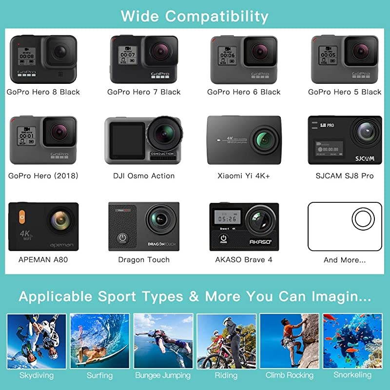 48in1 Accessories Kit for GoPro Hero 8 Max 7 6 5 4 3 3+ 2 1 Black GoPro 2018 Session Fusion Silver White Insta360 DJI AKASO APEMAN YI Campark SJCAM XIAOMI Sony Sports DV Action Camera
