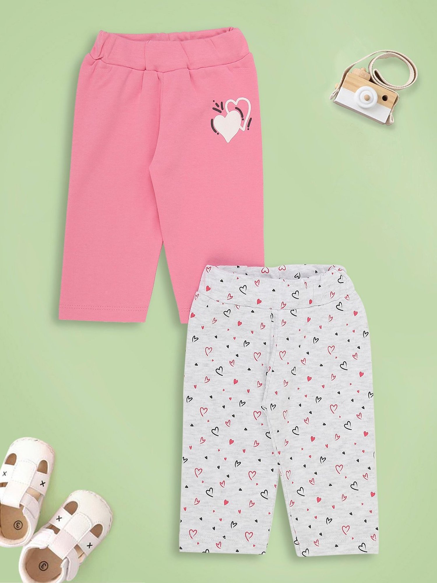 Mee Mee Girls Pink & Grey Cotton Printed Leggings (Pack of 2)