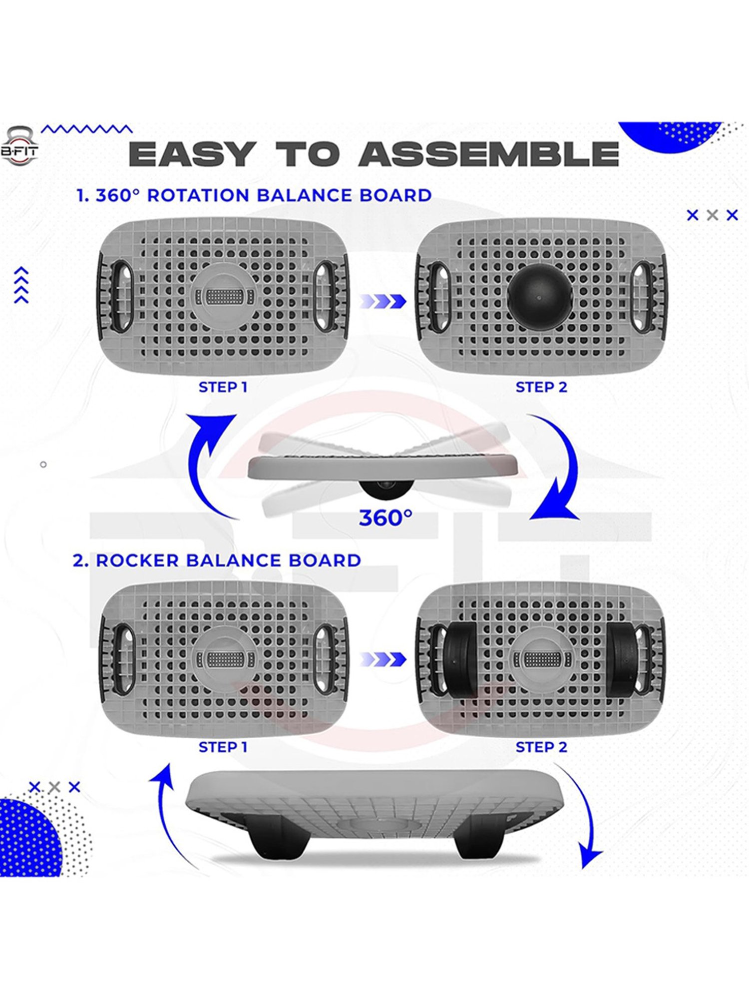 B Fit 4-In-1 Aerobic Step Platform Adjustable Multifunctional Balance Board, Steppers (Grey)