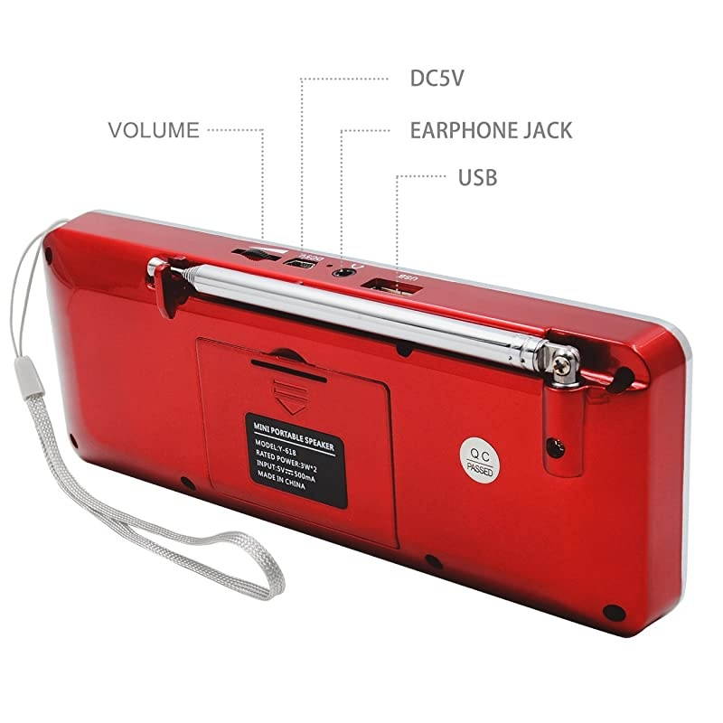 Multifunction Digital FM Radio Media Speaker MP3 Music Player Support TF Card USB Drive with LED Screen Display and Setting Timing Shutdown Function Red