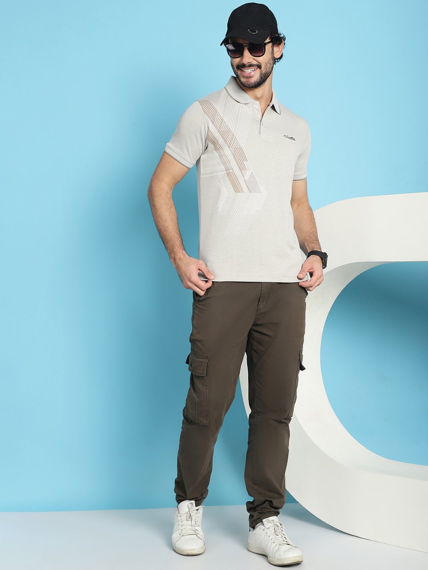 Venitian- Forbidden Clothing Grey Slim Fit Printed Polo T-Shirt
