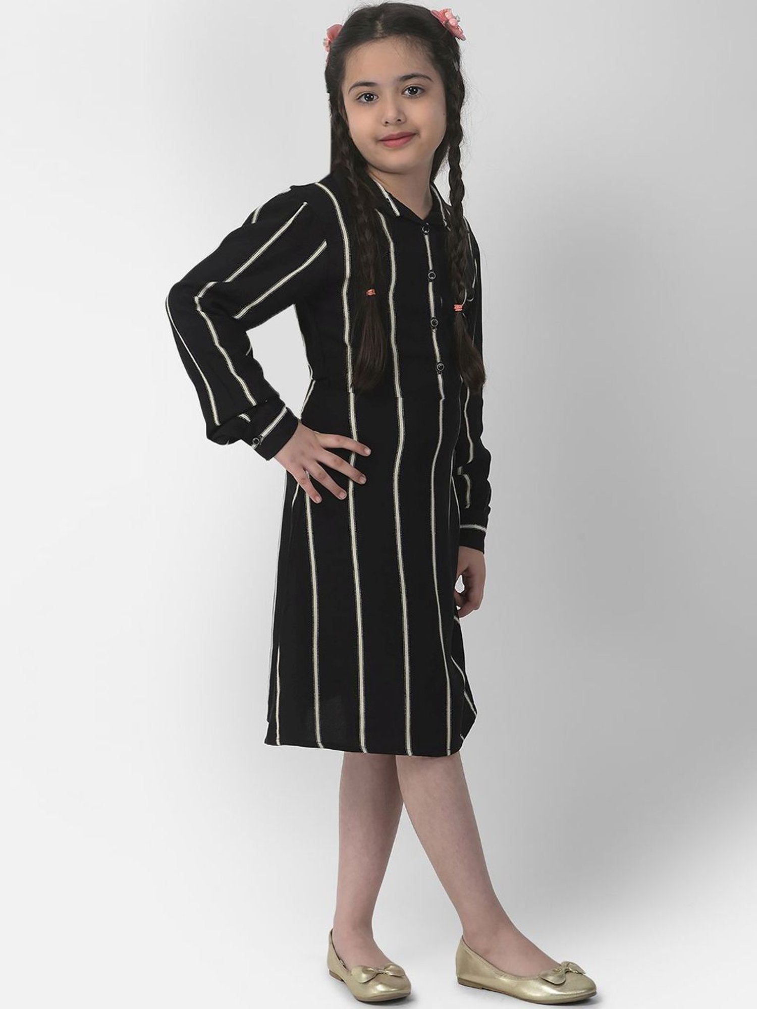Crimsoune Club Kids Black Striped Full Sleeves Dress