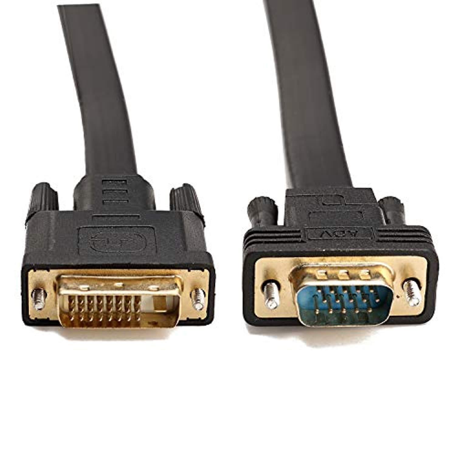 CableDeconn Active DVI-D Dual Link 24+1 male to VGA Male Video with Flat Cable Adapter Converter 2M