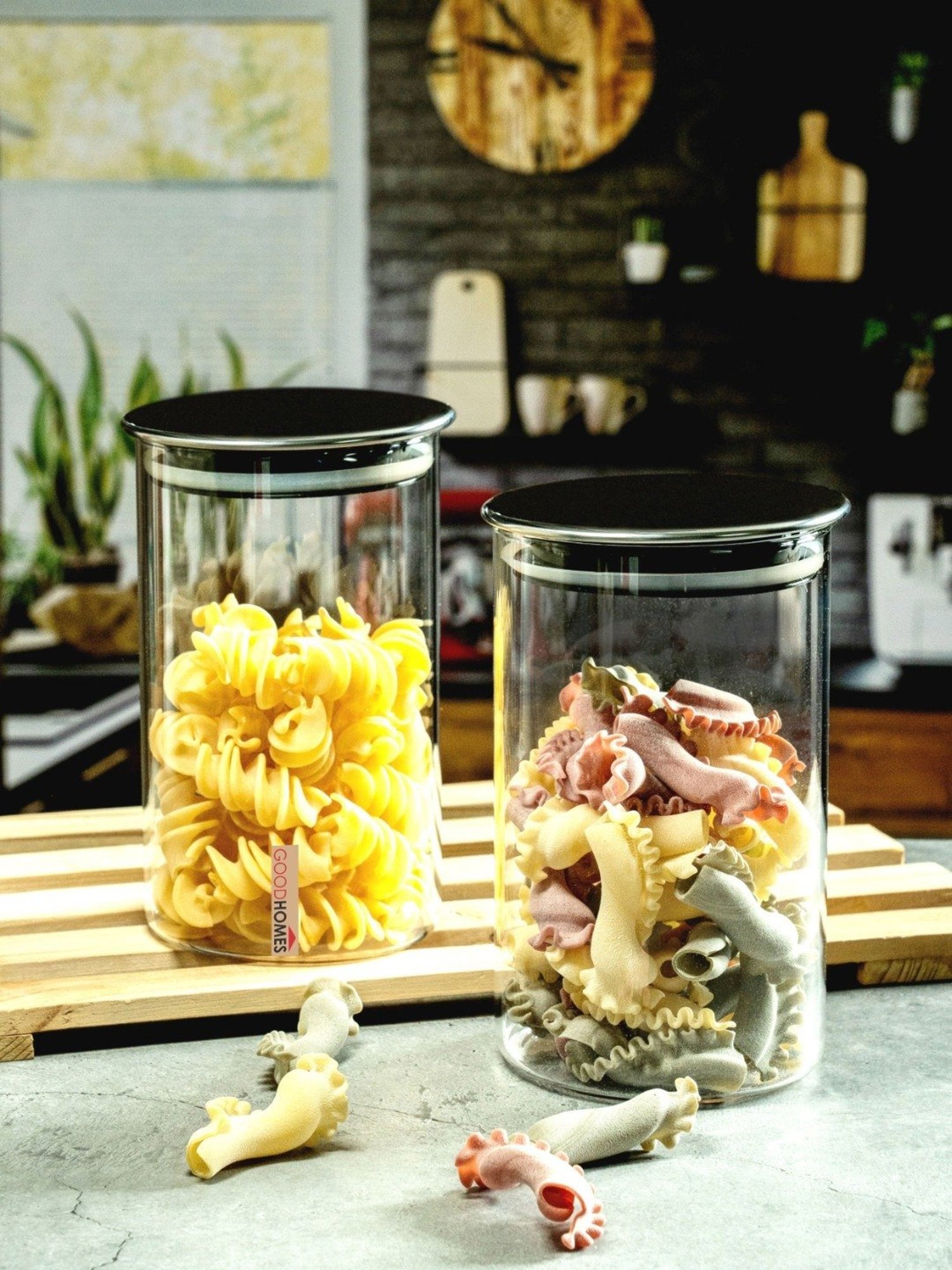 Goodhomes Transparent Glass Storage Jar with Metal lid - Set of 2