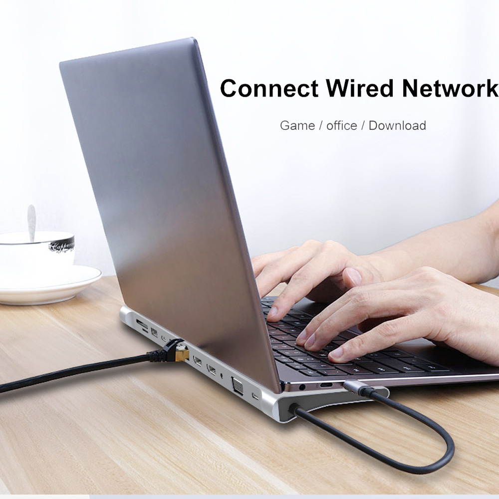 12-in-1 USB Type C HUB 4K Docking Station Dual HDMI Compatible with RJ45 VGA Gigabit 87W PD Adapter SD TF Card Reader USB 3.0 Hub