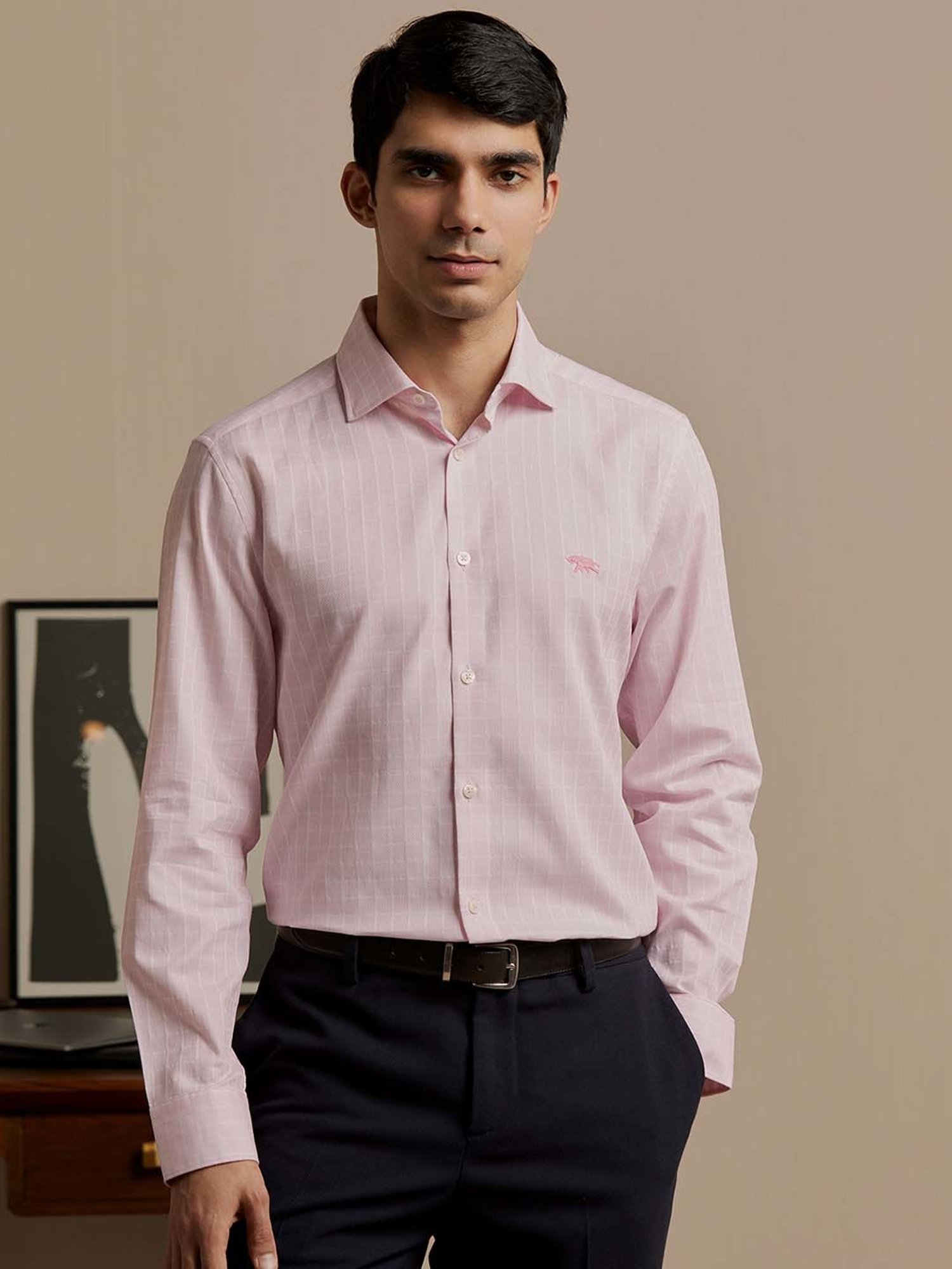 Sojanya Blue Cotton Regular Fit Self Pattern Shirt