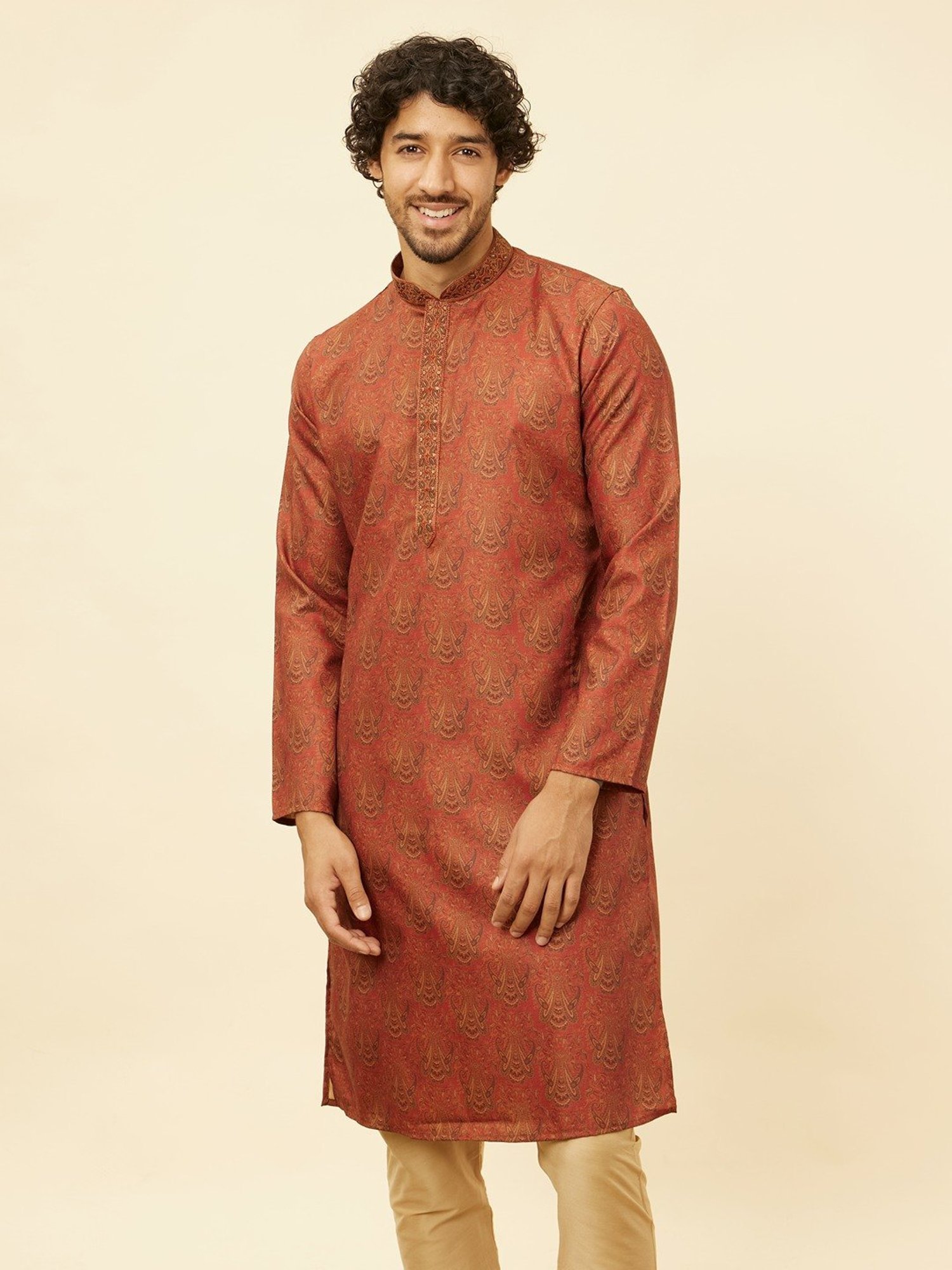 Manyavar Rust & Begie Regular Fit Printed Kurta Bottom Set