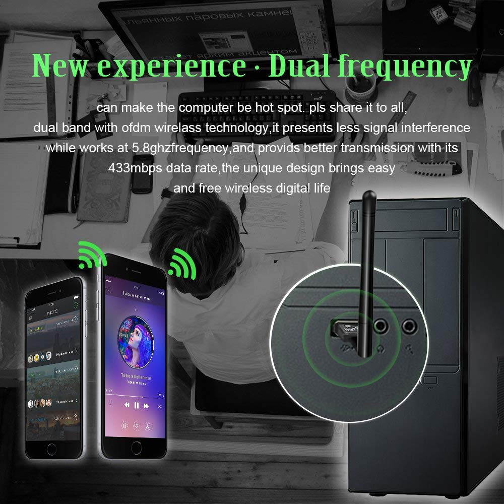 Wireless USB WiFi Adapter 600Mbps, Upgraded 5.8GHz/2.4GHz Dual Band Network WiFi Dongle for PC/Desktop/Laptop/Mac, Perfect for Win10/8.1/8/7/XP Mac OS 10.4-10.12