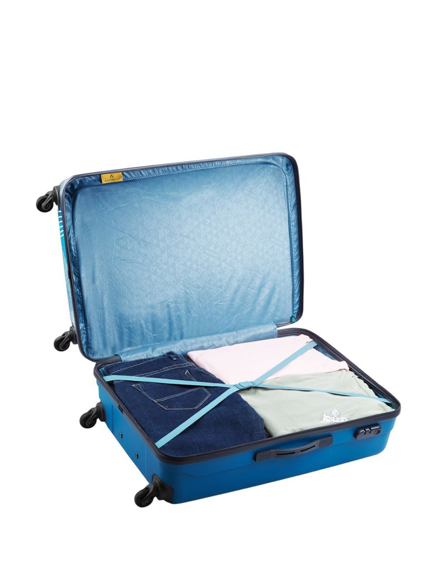 Aristocrat Dual Edge Blue Printed Hard Large Trolley Bag - 33 cm
