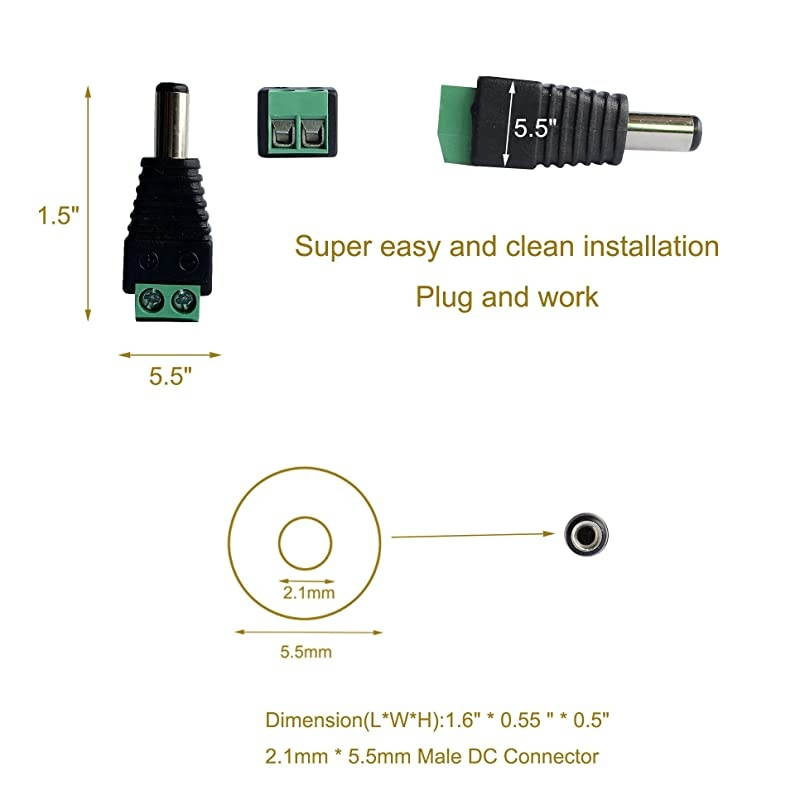 Male and Female 12v DC Power Jack Adapter Connector for Led Strip CCTV Camera