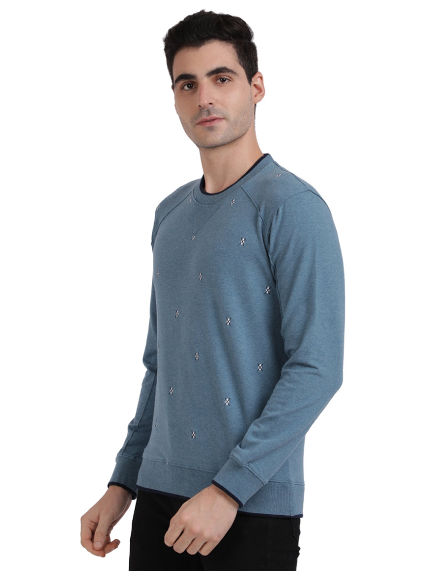 Colorplus Blue  Tailored Fit Printed Sweaters