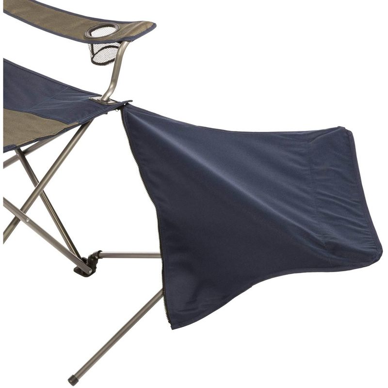Kamp-Rite Outdoor Folding Tailgating Camping Lounge Chair with 2 Cupholders and Detachable Footrest, Tan/Blue (2 Pack)