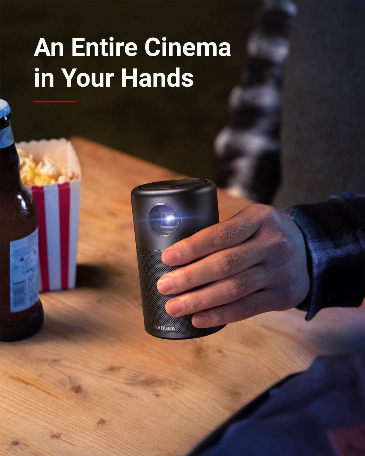 Nebula Capsule, by Anker, Smart Portable Wi-Fi Mini Projector, 100 ANSI lm Pocket Cinema, DLP, 360&deg; Speaker, 100" Picture, 4-Hour Video Playtime, and App-Watch Anywhere