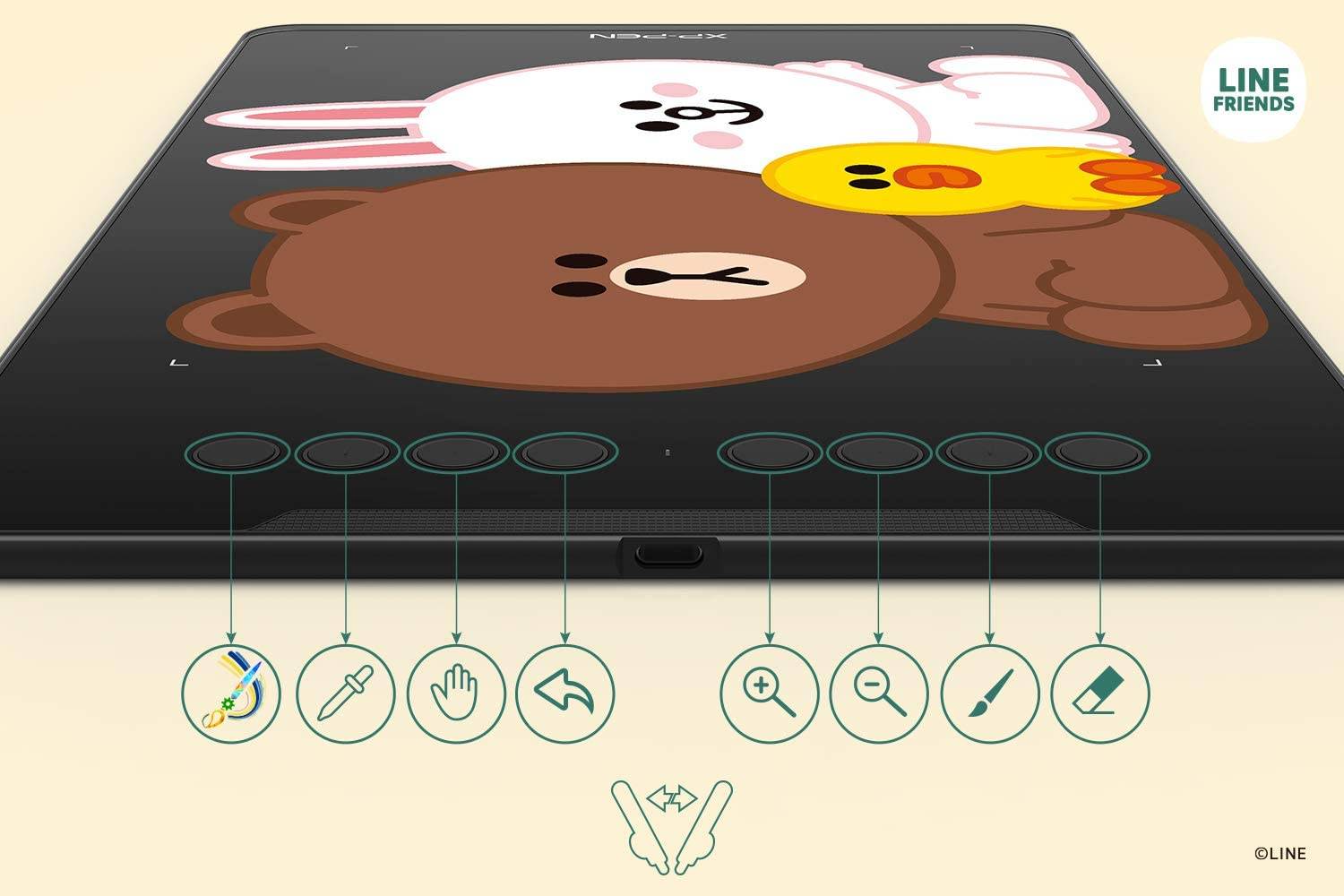 XP-PEN Graphics Tablet Deco01V2 Pen Tablet Line Friends Edition Digital Pad for Drawing and Animation with Tilt Support Passive Pen