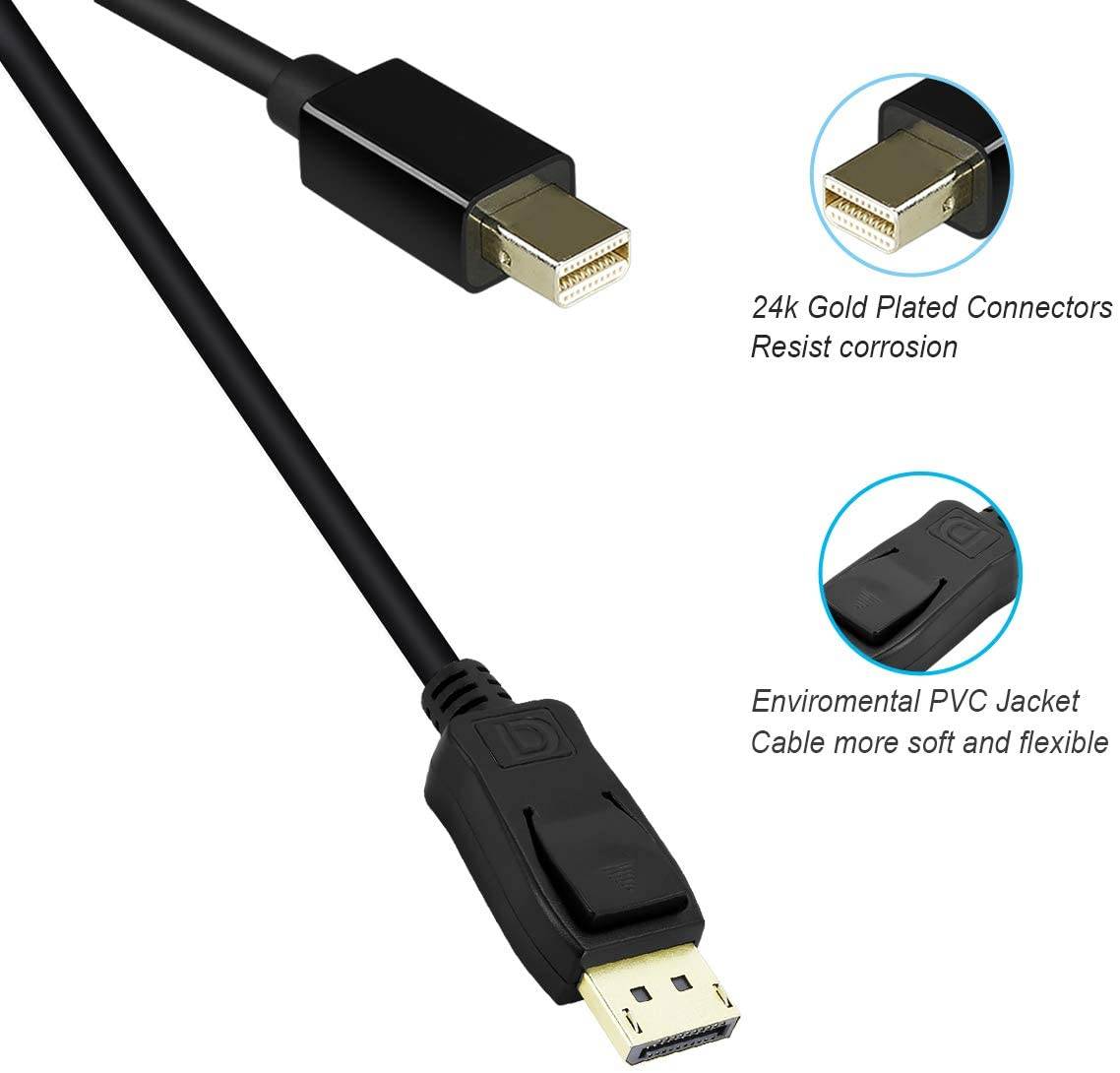 Mini DisplayPort to DisplayPort Cable 4K@60Hz, Mini DP(Thunderbolt Compatible) to DP 6/10 Feet Cable (Male to Male) Gold-Plated Cord