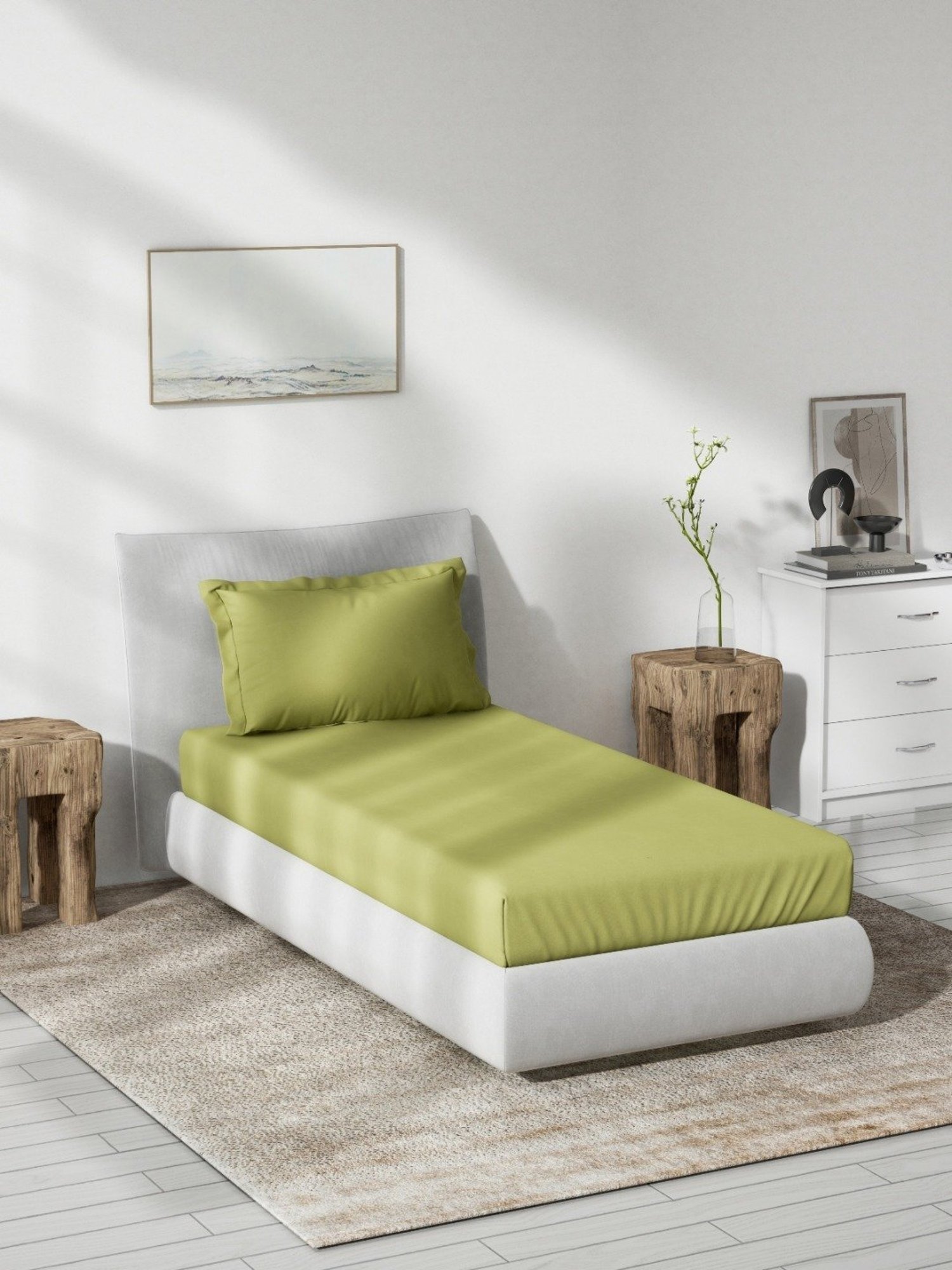 DDecor Solid Green 180 TC Cotton Single Bed Sheet With 1 Pillow Cover