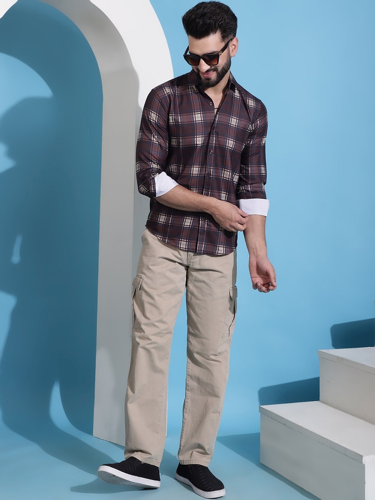 Indian Needle Coffee Regular Fit Checks Shirt