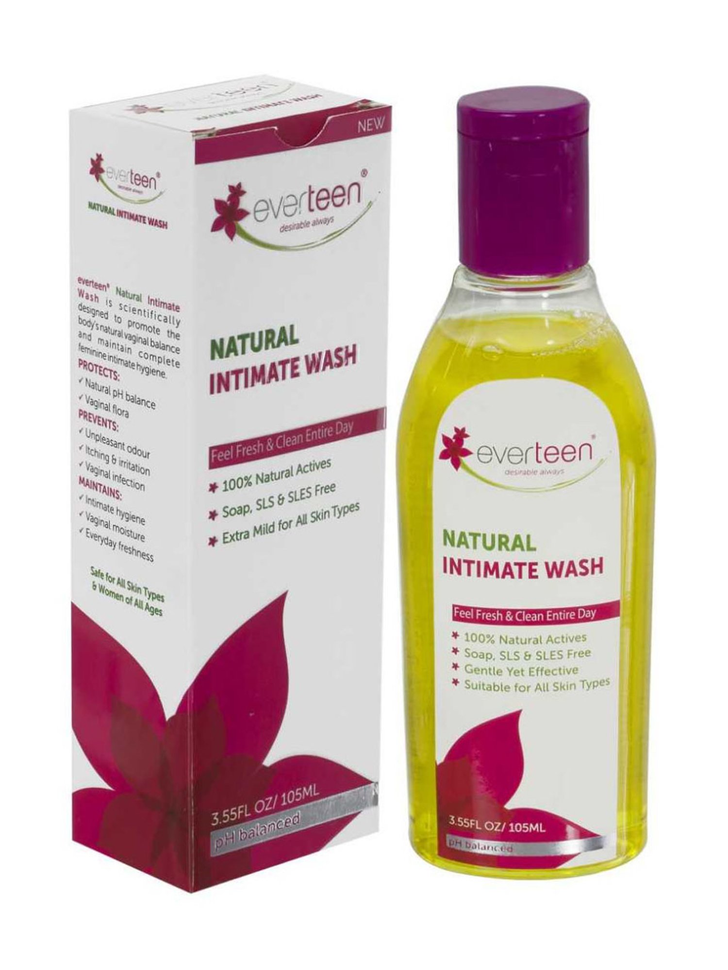 everteen Natural Intimate Wash for Feminine Hygiene in Women - 105 ml Each (Pack of 2)